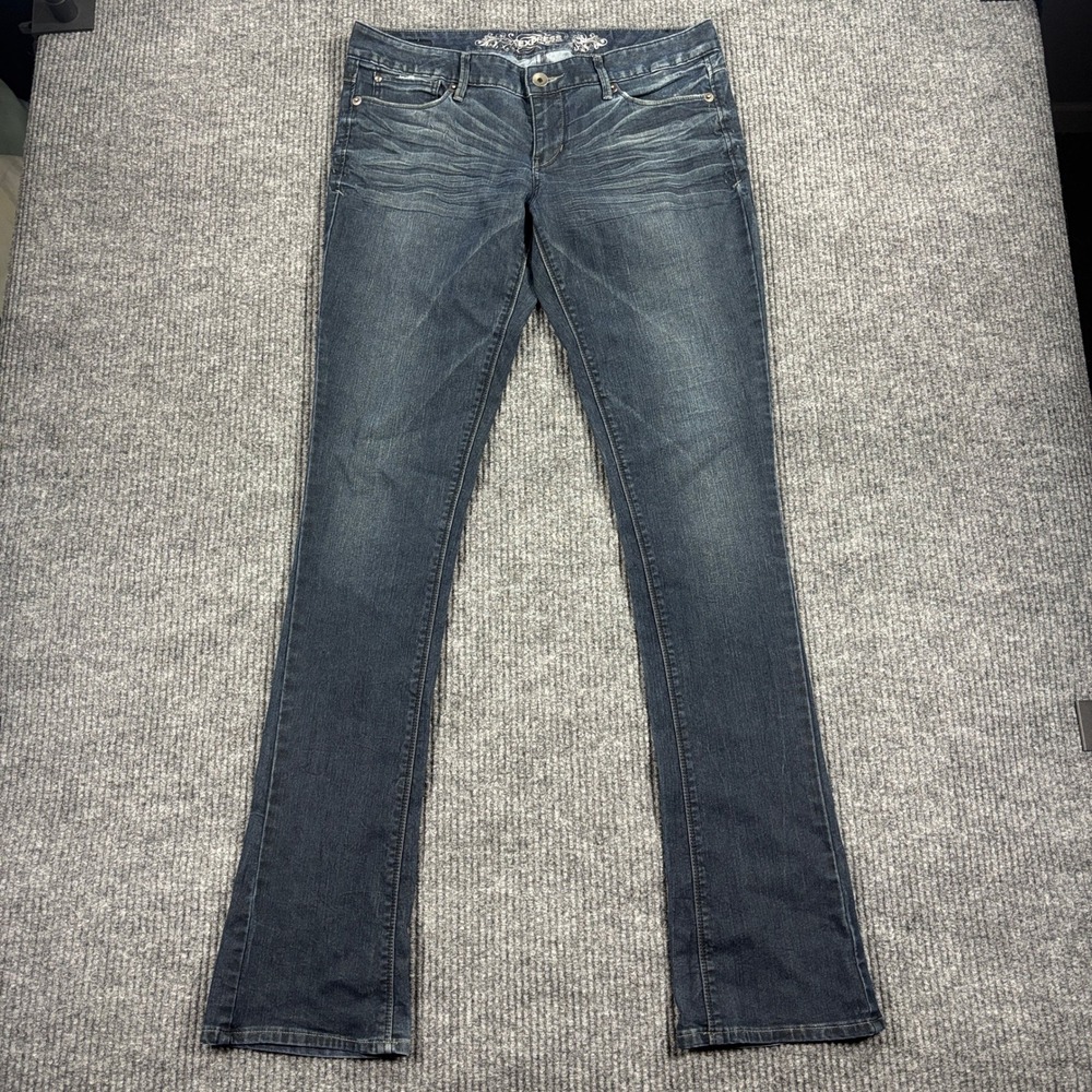 Express Jeans Women 10L Blue Skyscraper Low Rise Regular Fit Dark Wash Denim